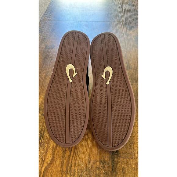 Olukai Makani Black Canvas Lace Up Casual Sneaker Tan Leather Accents SZ 7 - Picture 7 of 9